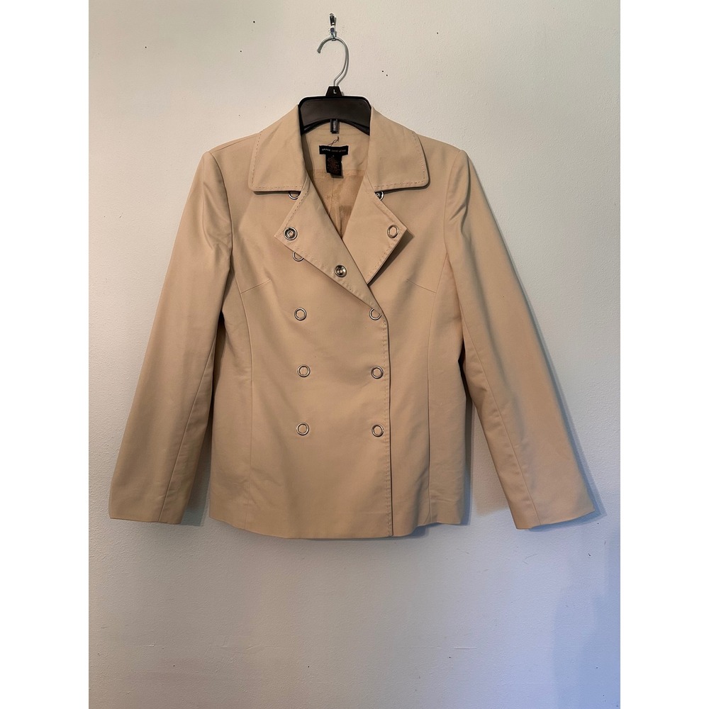 Grace Dane Lewis Pea Coat Womens 4 Tan Excellent Double Breasted Pick Stitch
